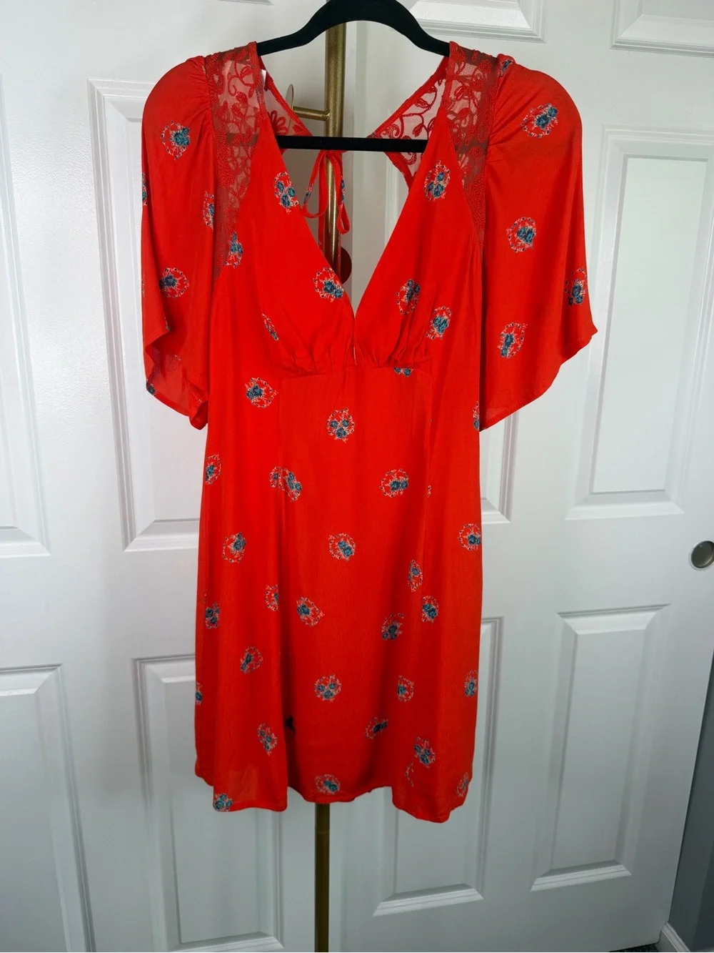 Mockingbird Coral Red Floral Backless Mini Dress Size 0